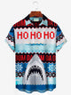 Alohadaddy Christmas Beach Vacation Blue Men's Hawaiian Shirts Cartoon Shark Art Gift Plus Size Pocket Button Camp Shirts