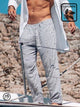 Men's Cotton Linen Blend Casual Breathable Striped Trousers Nautical Resort Pants