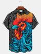 Alohadaddy Rooster Print Beach Men's Hawaiian Oversized Shirt With Pocket