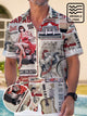 Alohadaddy 50's Vintage Car Men's Hawaiian Shirts Wrinkle Free Seersucker Retro Pin-up Girl  Aloha Camp Pocket Shirts