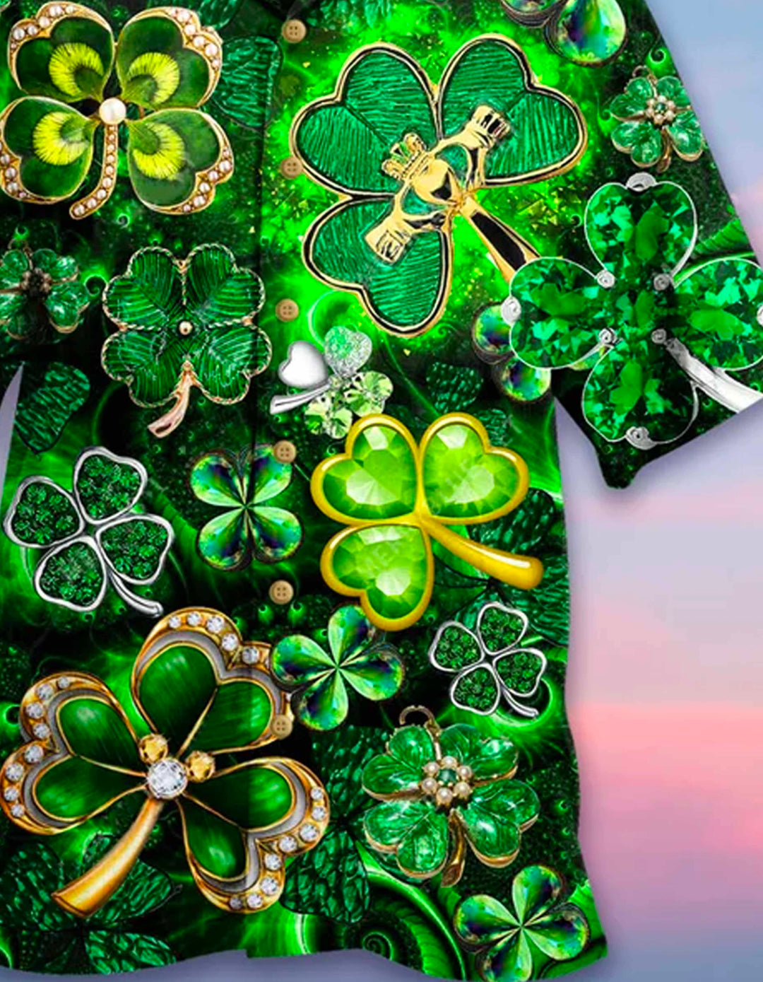 Camisa hawaiana de hombre con estampado de trébol y elastano de gran tamaño para la festividad de San Patricio