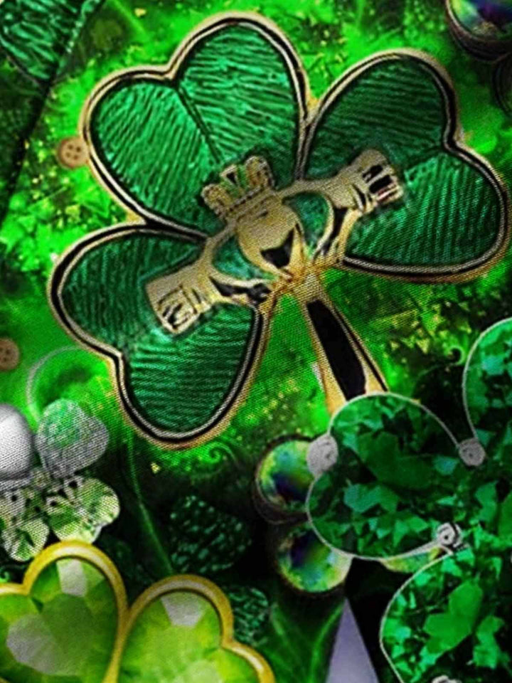 Camisa hawaiana de hombre con estampado de trébol y elastano de gran tamaño para la festividad de San Patricio