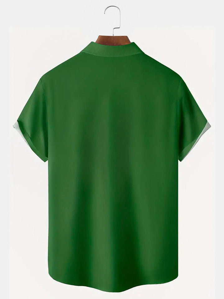 Camisas de bolos para hombre de estilo vintage de mediados de siglo con diseño geométrico verde de Alohadaddy, camisas de campamento elásticas de fácil cuidado con bolsillos