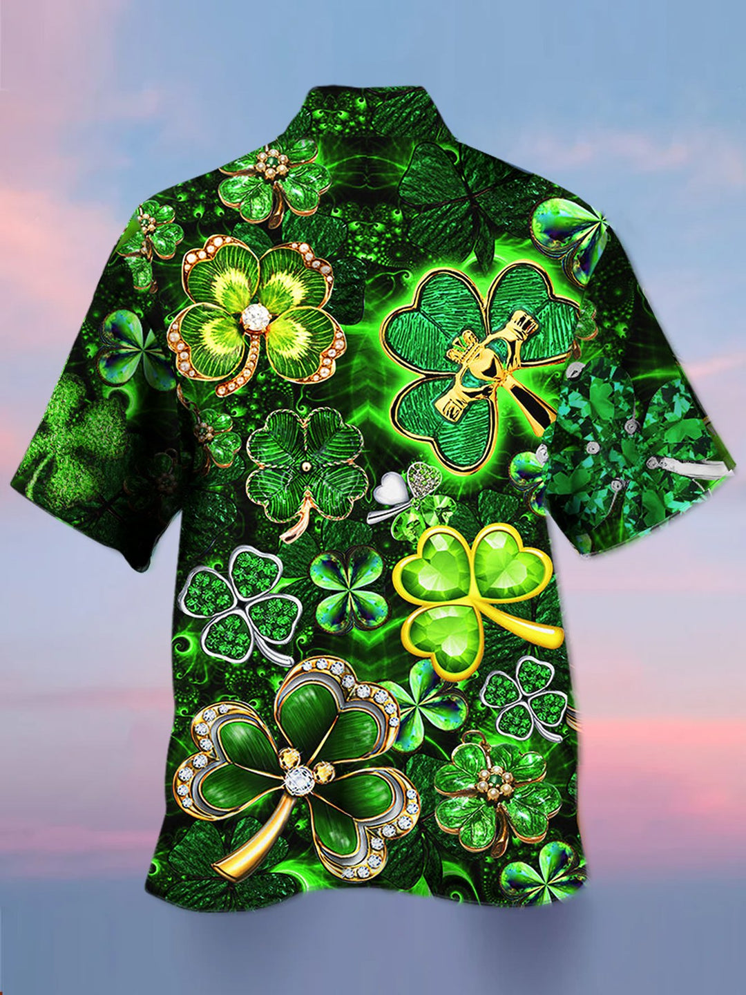 Camisa hawaiana de hombre con estampado de trébol y elastano de gran tamaño para la festividad de San Patricio