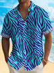 Alohadaddy 50’s Retro Animal Texture Blue Men's Casual Shirts Geometric Art Stretch Plus Size Aloha Camp Pocket Shirts