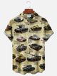 Alohadaddy Vintage WWII Tank Art Poster White Men's Hawaiian Shirts Stretch Plus Size Aloha Pocket Button-Down Shirts