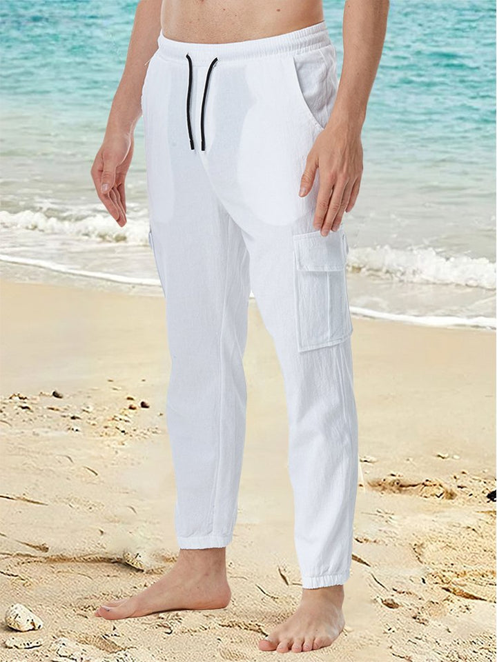 Pantalones de yoga de lino y algodón para hombre, holgados, informales, ligeros, con cintura elástica