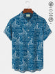 Alohadaddy Japanese Vintage Blue Men's Hawaiian Shirt Sailing Art Stretch Pocket Camp Shirt