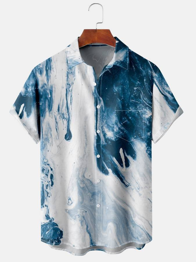 Camisa hawaiana de manga corta, informal, transpirable, con estampado de líneas de pintura al óleo para hombre