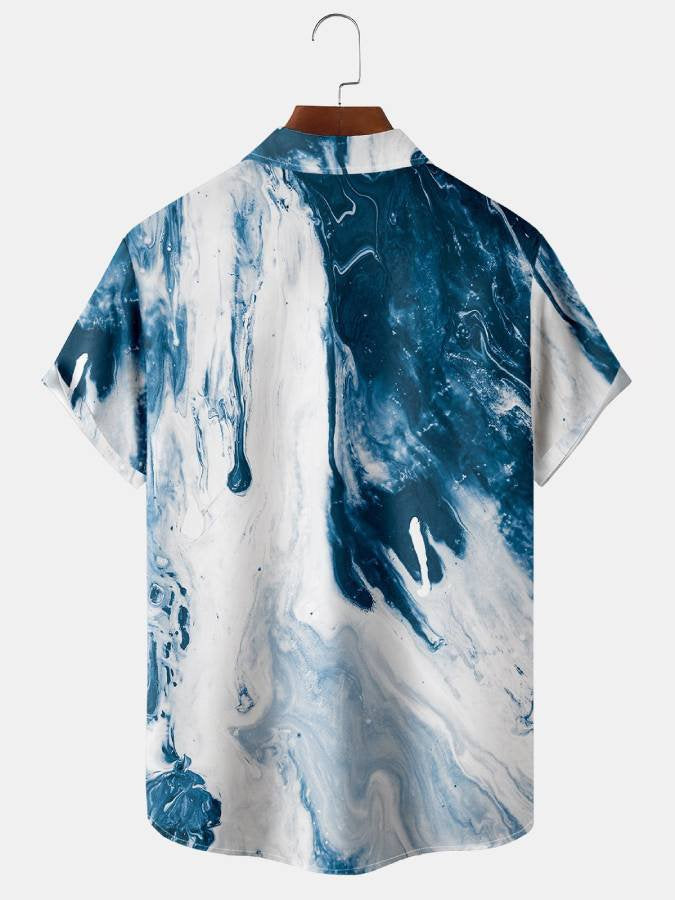 Camisa hawaiana de manga corta, informal, transpirable, con estampado de líneas de pintura al óleo para hombre