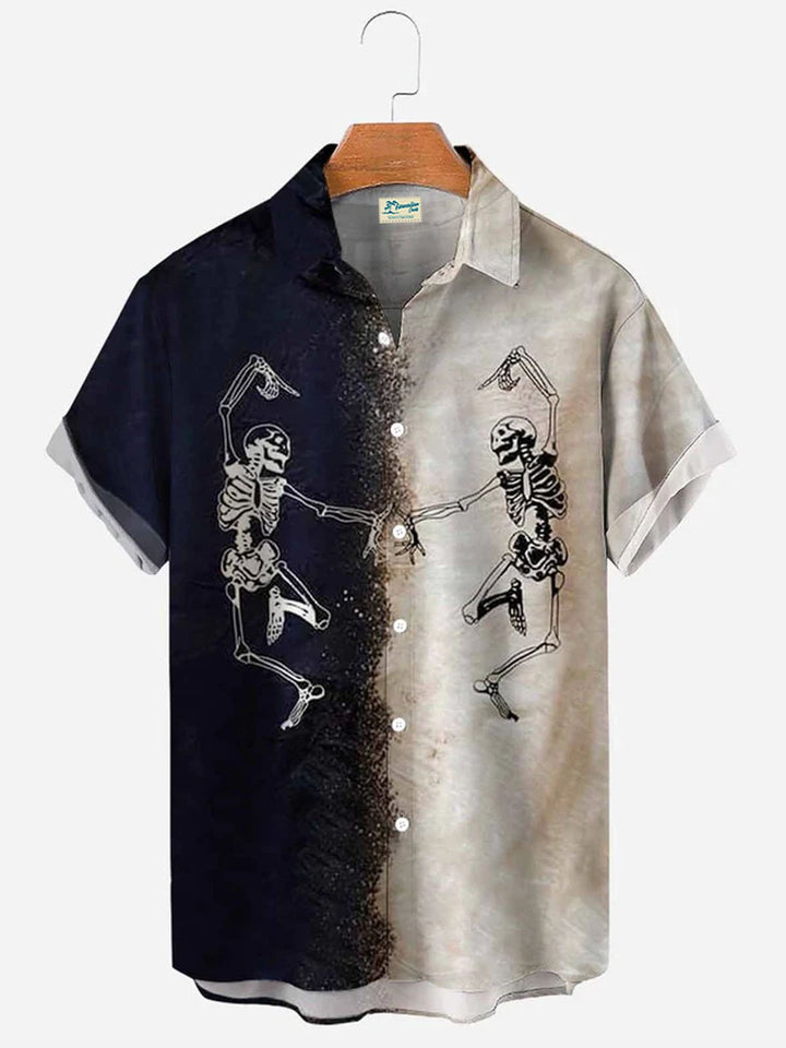 Chemise hawaïenne décontractée respirante à manches courtes pour homme avec imprimé tête de mort pour Halloween Alohadaddy