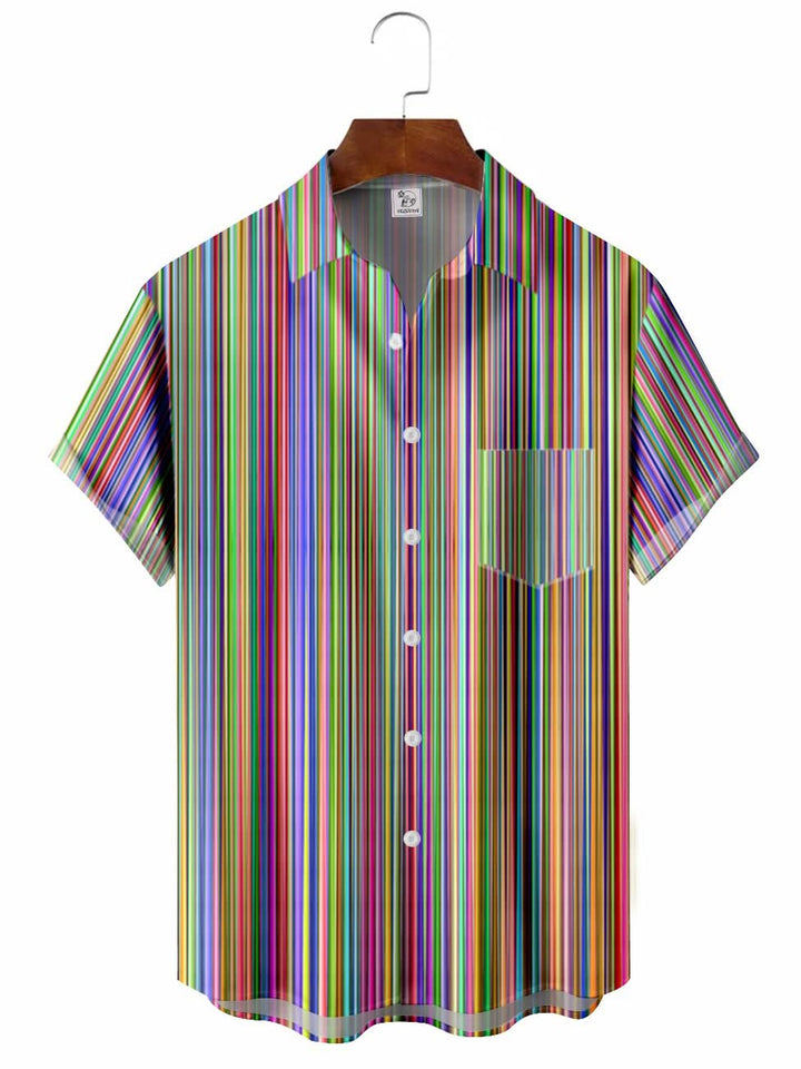 Camisa casual de manga corta con rayas coloridas para hombre