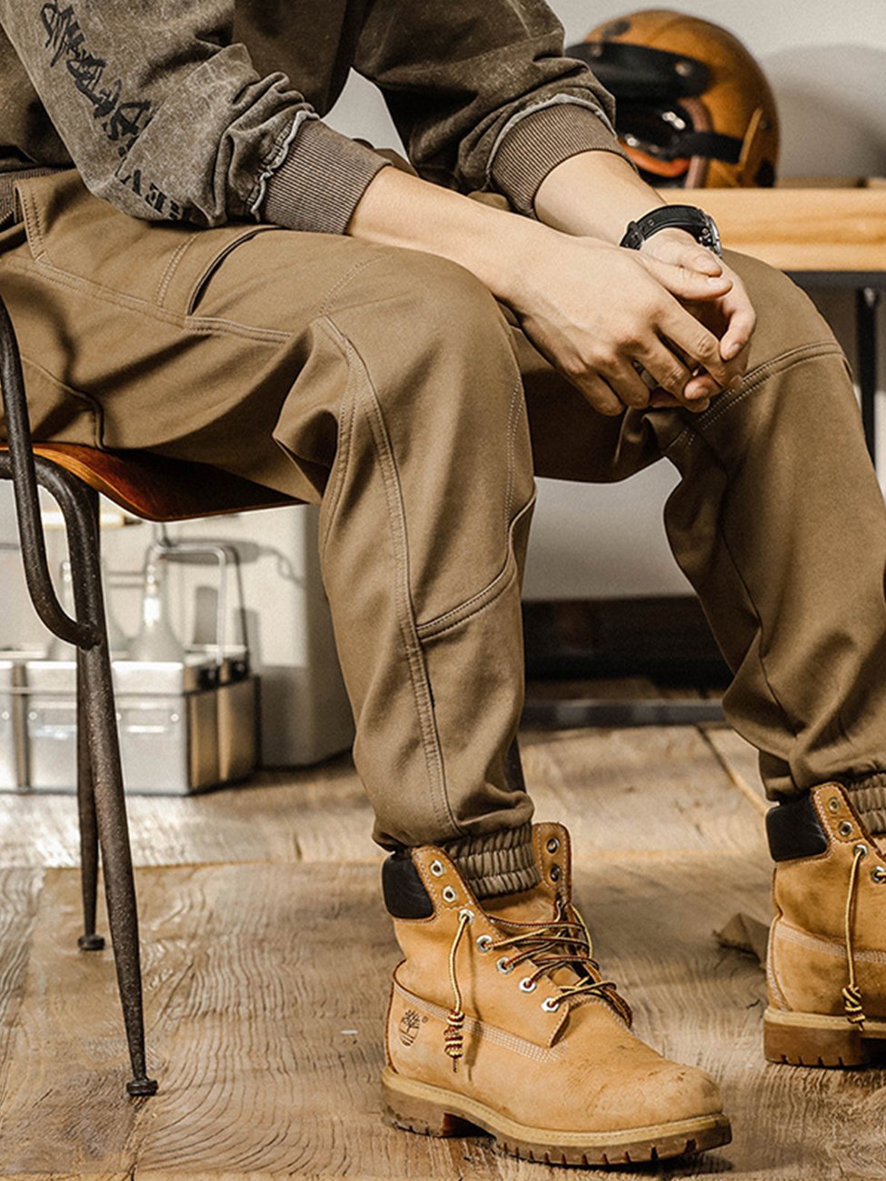 Pantalones cargo holgados, rectos, informales, con banda en el tobillo para hombre