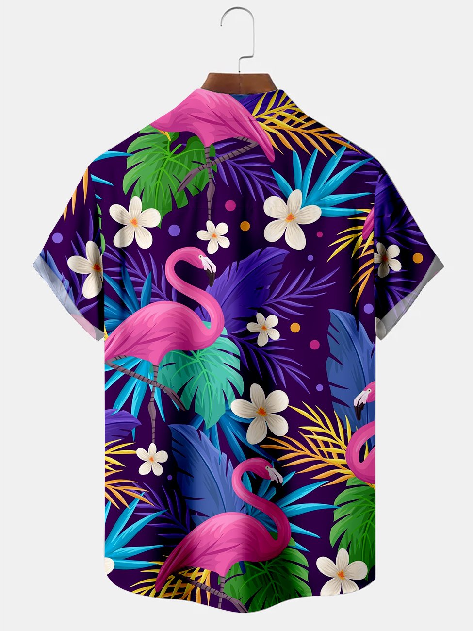 Camisa de manga corta con estampado floral hawaiano y flamenco para hombre