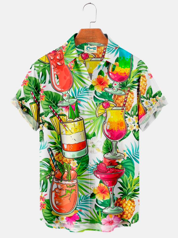 Chemise hawaïenne surdimensionnée à imprimé feuilles de plantes hawaïennes Alohadaddy avec poche poitrine et imprimé cocktail