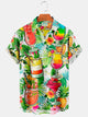 Alohadaddy Hawaiian plant leaf cocktail printed chest pocket holiday shirt oversized Hawaiian shirt