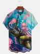 Alohadaddy Turtle Jellyfish Beach Vacation Art Men's Hawaiian Plus Size Aloha Shirts