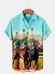 Alohadaddy Hawaiian Horse Racing Coconut Tree Print Men's Button Pocket Shirt