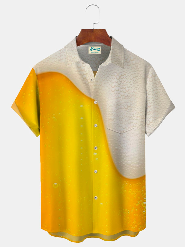 Camisa hawaiana de manga corta extragrande con bolsillos y estampado de cerveza Alohadaddy para hombre