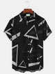 Alohadaddy Geometric Triangle Print Men's Button Pocket Short Sleeve Shirt