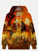 Alohadaddy Men's Halloween skull print drawstring hooded sweatshirt