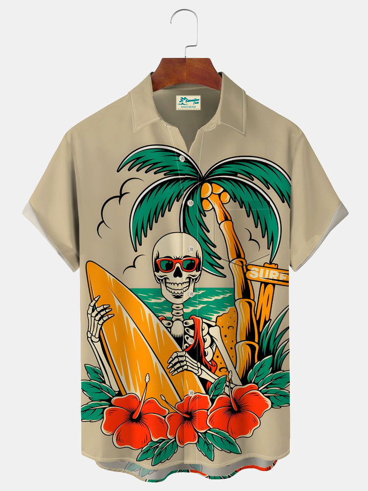 Alohadaddy Hawaiian Coconut Tree Skull Surf Print Men&