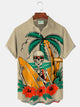Alohadaddy Hawaiian Coconut Tree Skull Surf Print Men's Button Pocket Shirt