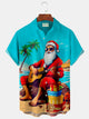 Alohadaddy Christmas Santa Guitar Print Men's Button Pocket Shirt