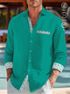 Alohadaddy Men's Floral Pocket Oversized Cotton and Linen Long Sleeve Shirt
