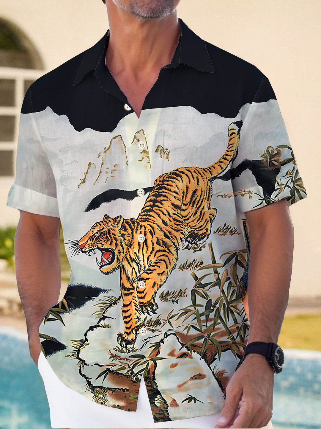 Camisa hawaiana extragrande con bolsillos y estampado playero Alohadaddy para hombre