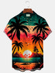 Alohadaddy Hawaii Coconut Tree Sunset Landscape Print Men's Button Pocket Shirt