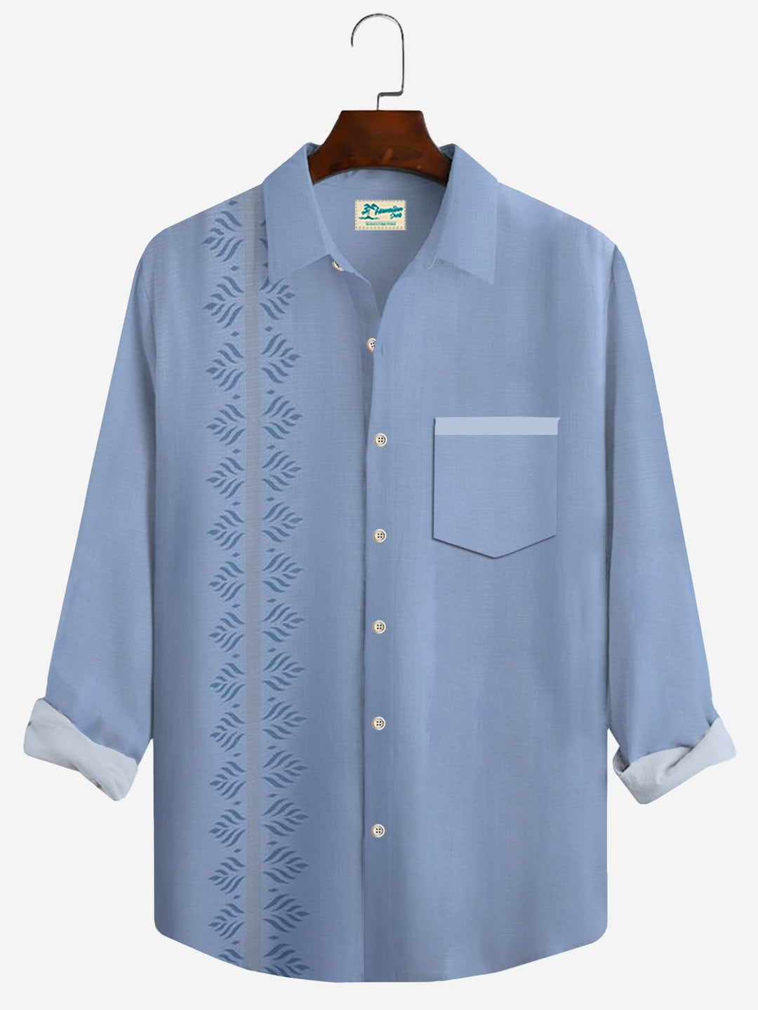 Alohadaddy Guayabera Floral Print Resort Beach Long Sleeve Camping Pocket Shirt