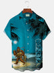 Alohadaddy TIKI Fishing Bigfoot Men's Hawaiian Print Shirt Stretch Aloha Pocket Cartoon Camping Shirt