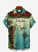 Alohadaddy TIKI Nautical Beach Men's Hawaiian Print Shirt Stretch Aloha Pocket Cartoon Camping Shirt