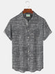 Alohadaddy Vintage Geometric Art Gray Men's Hawaiian Shirts Stretch Check Aloha Camp Pocket Shirts