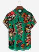 Alohadaddy Vintage Cartoon Game Green Men's Hawaiian Shirts Stretch Easy Care Pocket Camp Shirts Big Tall