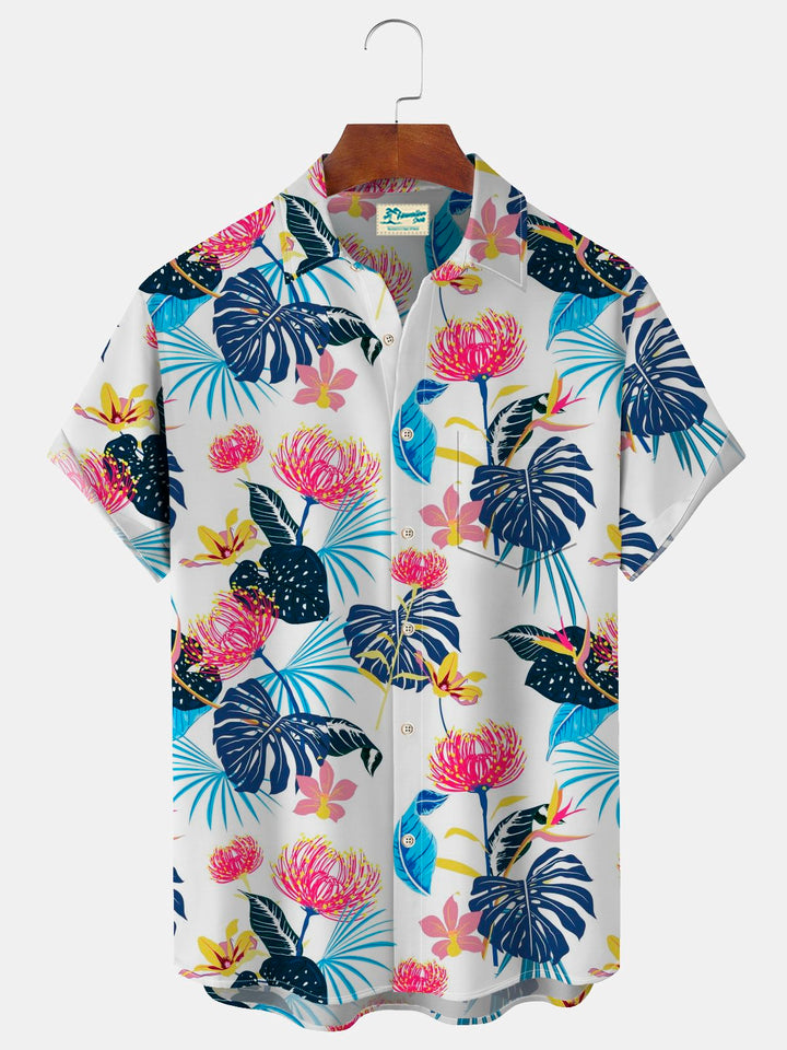 Camisa con bolsillos abotonados para hombre con estampado floral hawaiano Alohadaddy