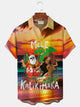 Alohadaddy Christmas Beach Vacation Red Men's Hawaiian Shirts Gradient Mele Kalikimaka Fun Santa Pocket Shirts