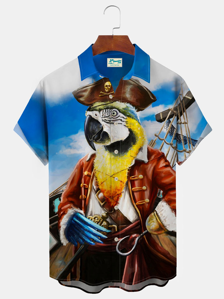 Chemises hawaïennes pour hommes Alohadaddy Holiday Beach Blue Pirate Parrot Animal Art Chemises à poche faciles d&