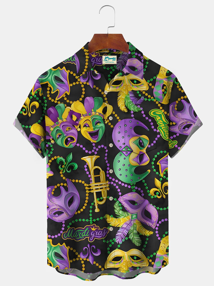 Alohadaddy Mardi Gras Mardi Gras Mask Bead Print Aloha Hawaii Men&