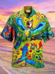 Camisas hawaianas verdes para hombre con estampado de loro y arte divertido Alohadaddy Mardi Gras Holiday Camisas elásticas con bolsillos para campamento y botones Aloha Big Tall