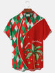 Alohadaddy Christmas Coconut Diamond Red Men's Hawaiian Shirt Stretch Aloha Camp Pocket Shirt