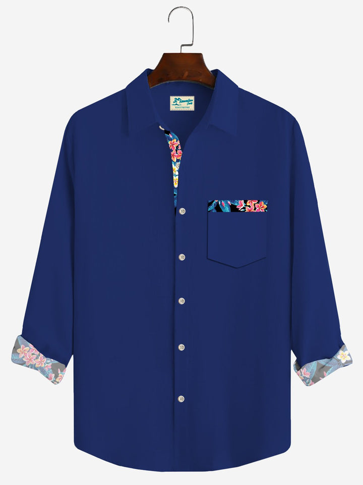 Camisa de manga larga con bolsillos abotonados y estampado floral básico para hombre de Alohadaddy