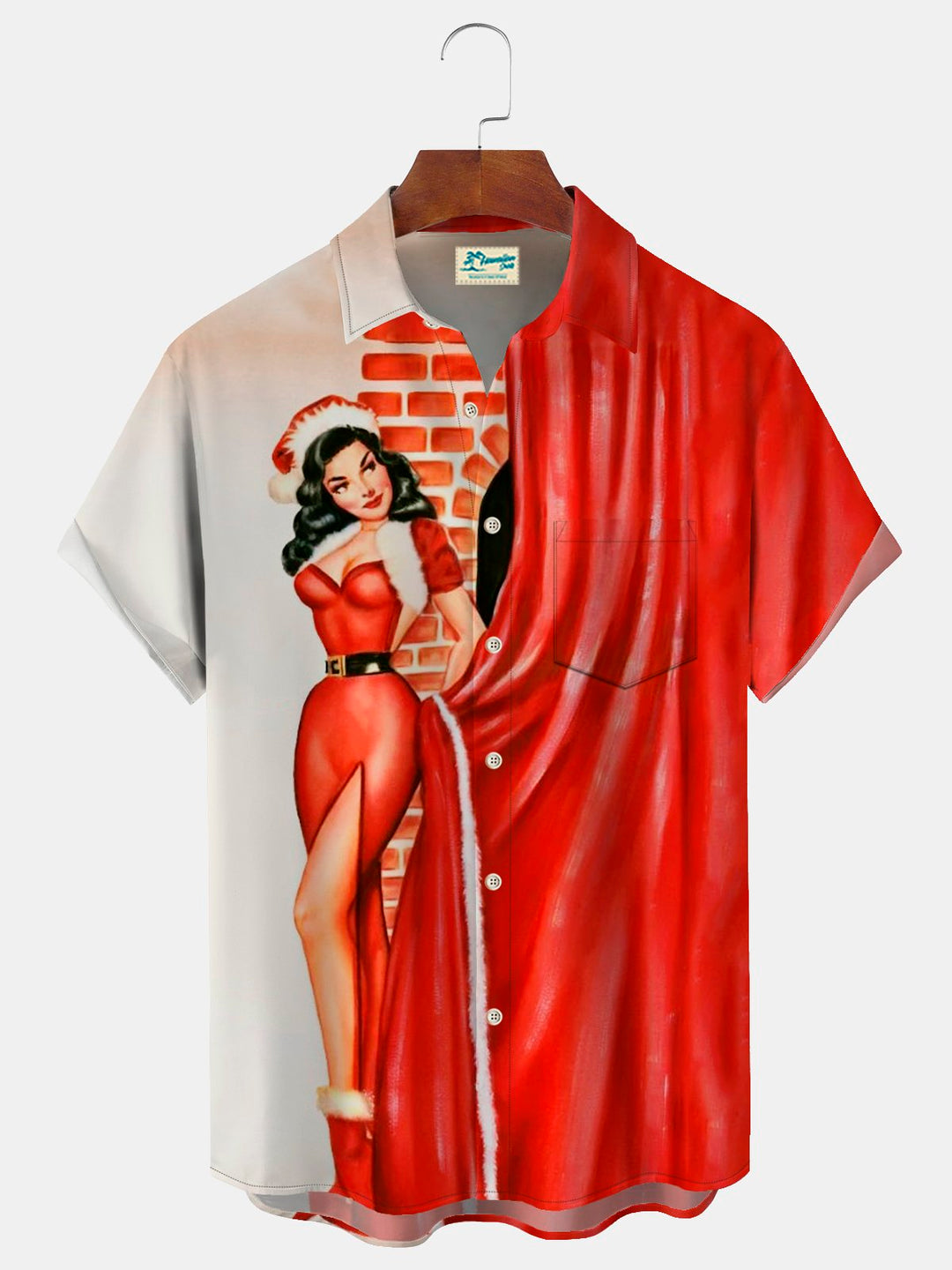 Camisas hawaianas rojas navideñas de Alohadaddy, camisas navideñas con bolsillos para campamento de dibujos animados para niñas, talla grande