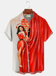 Camisas hawaianas rojas navideñas de Alohadaddy, camisas navideñas con bolsillos para campamento de dibujos animados para niñas, talla grande