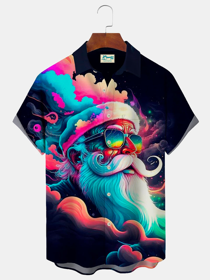 Chemise boutonnée à poche pour homme avec imprimé musical Père Noël Alohadaddy