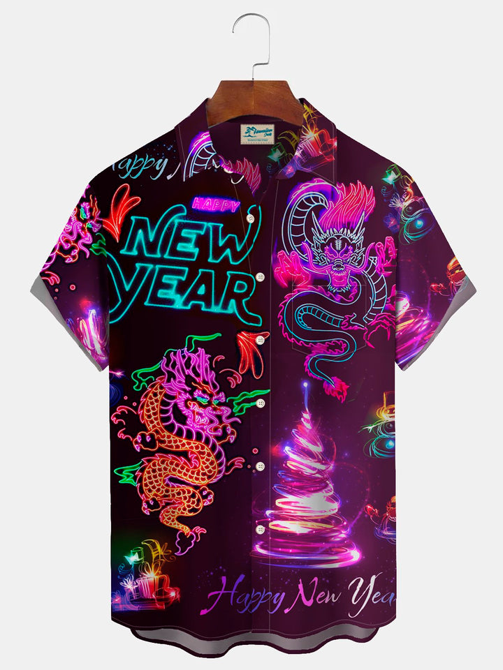 Camisa con botones y bolsillo para hombre con estampado del Año Nuevo del Dragón de Alohadaddy