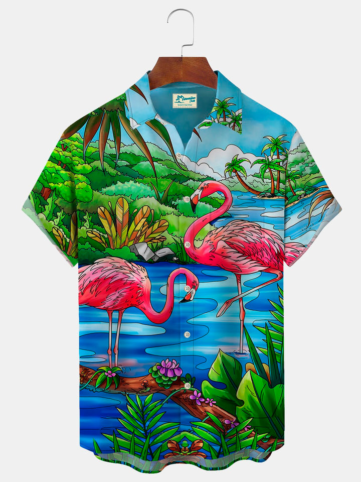 Alohadaddy Hawaiian Flamingo Botanical Print Men&