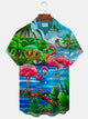 Alohadaddy Hawaiian Flamingo Botanical Print Men's Button Pocket Shirt