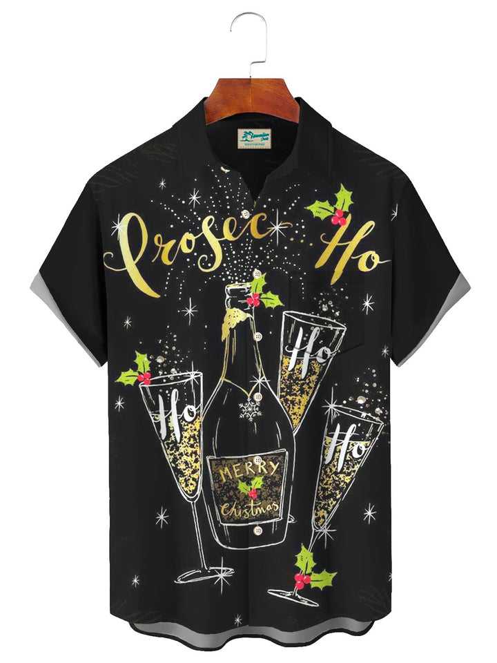 Camisa con bolsillos abotonados para hombre con estampado navideño de Año Nuevo de Alohadaddy